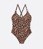 New Look Curves Brown Leopard Print Belted Halter Swimsuit